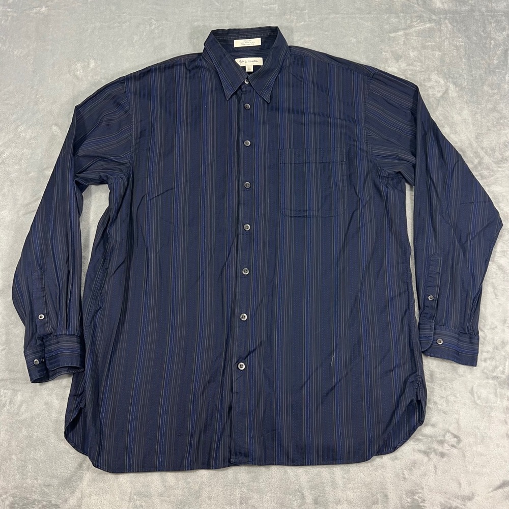 Vintage John W Nordstrom Mens XL‎ Long Blue Striped Italy Cotton Button Down Y2K